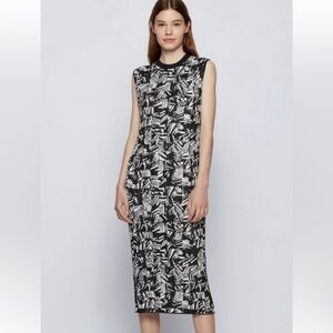 BOSS knit midi navy/white dress